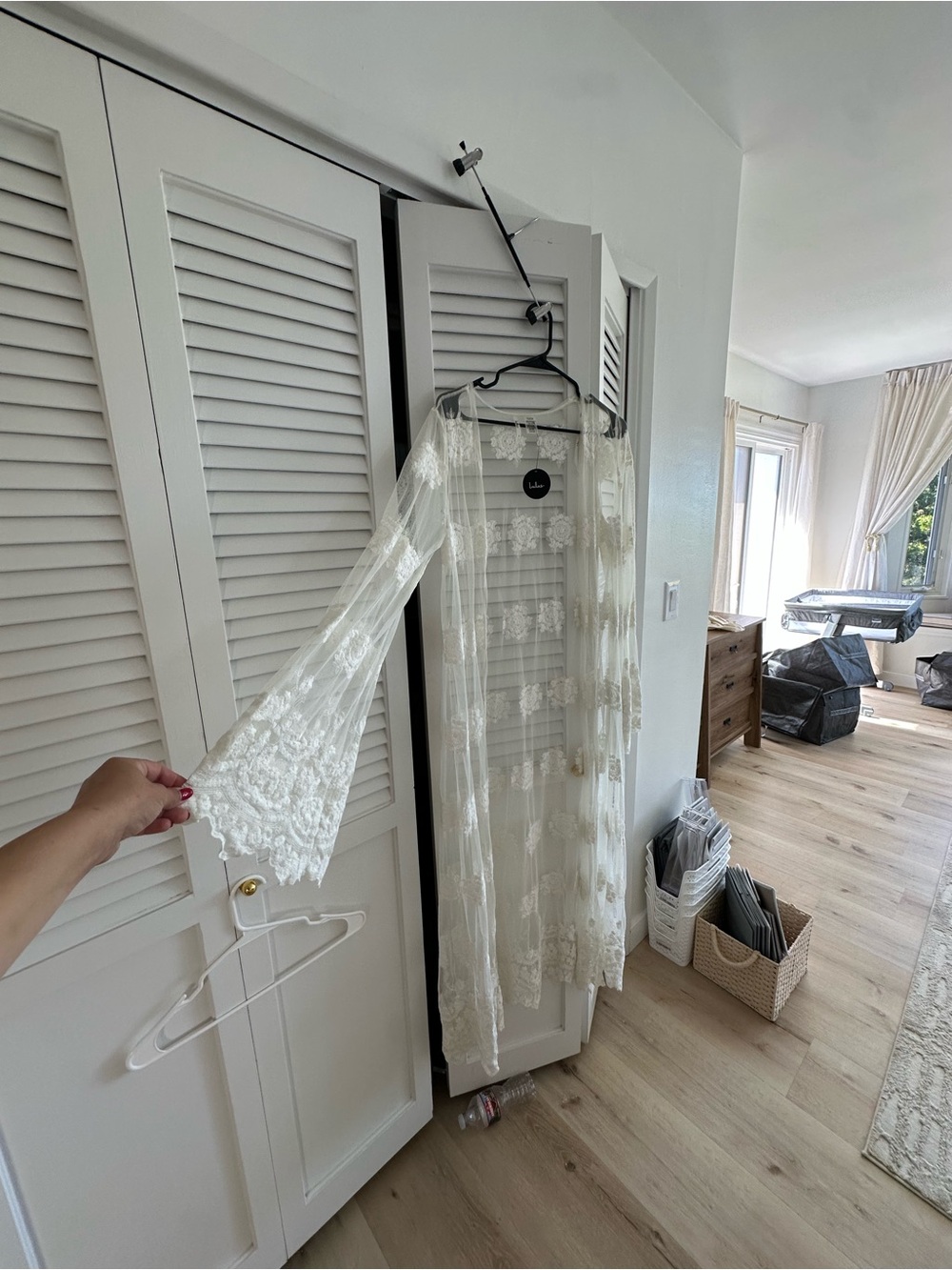 Lulu's Cream Lace Sheer Maxi Robe with Bell Sleeves